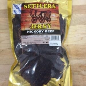 A hickory smoked beef jerky in a pack
